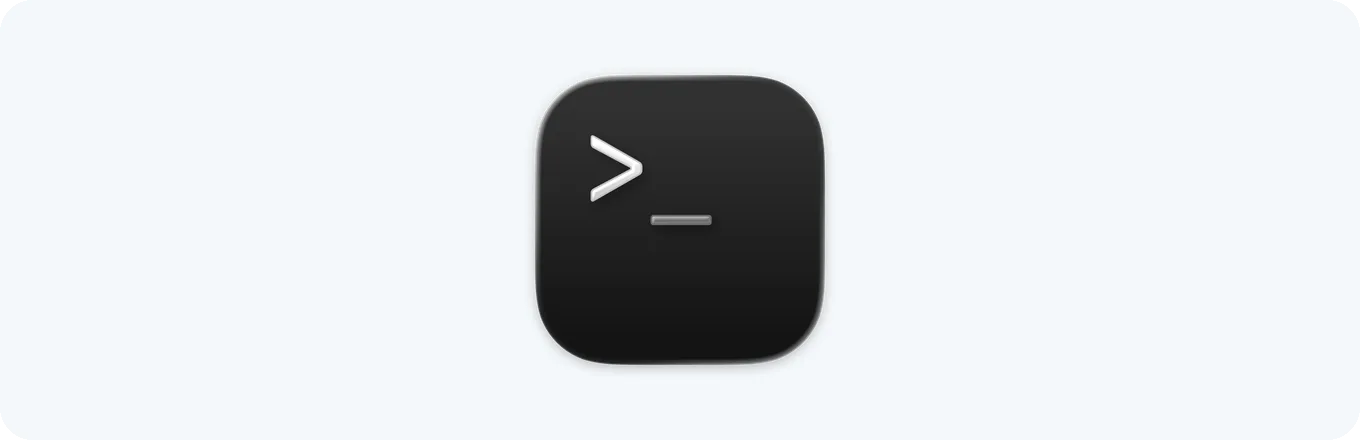 The macOS Terminal app icon, a white prompt sign and cursor on a dark rounded square